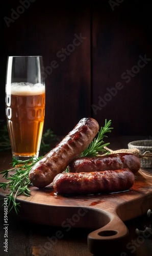 Beer with fried kalbasa photo