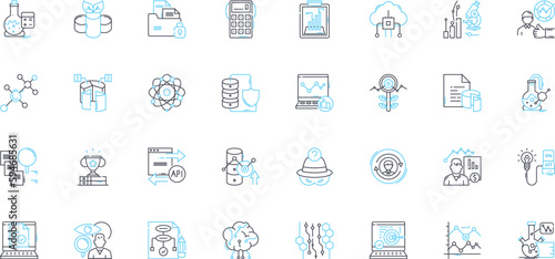Testing and experimentation linear icons set. Analysis, Simulation, Verification, Prototype, Validation, Hypothesis, Observation line vector and concept signs. Experimentation,Data,Results outline