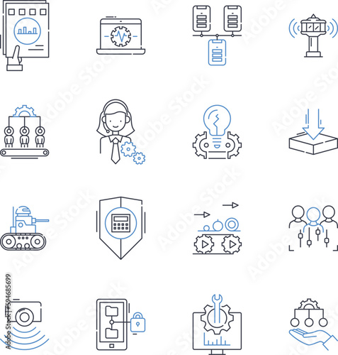 Futuristic creations line icons collection. Cyborgs, Robotics, Hovercrafts, Holograms, Teleportation, Nanotech, Biotechnology vector and linear illustration. Artificial intelligence,Augmented reality