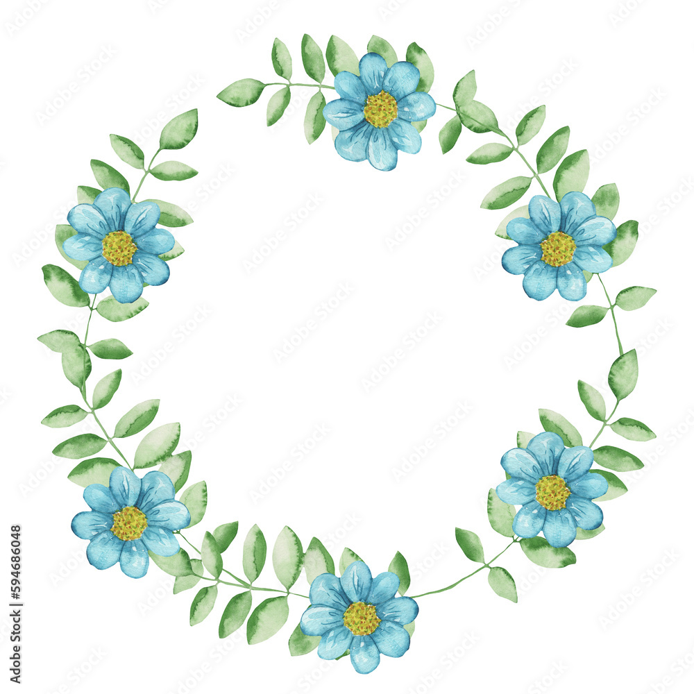 Watercolor frame - illustration with flowers and leaves elements, for wedding stationery, congratulations, wallpapers, and more on white background. Watercolor frame - illustration with flowers and leaves elements, for wedding stationery, congratulations, wallpapers, and more on white background.