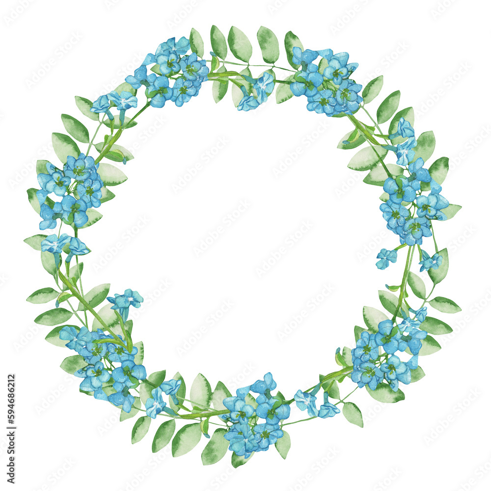 Fototapeta premium Watercolor frame - illustration with leaf elements, for wedding stationery, congratulations, wallpapers, and more on white background.