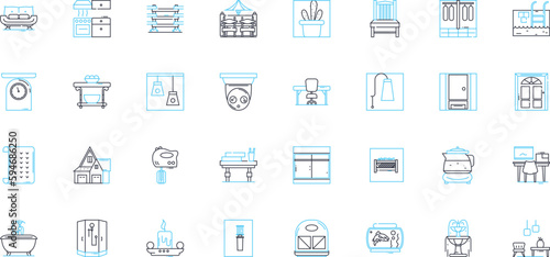 Loveseat linear icons set. Comfortable, Stylish, Cozy, Compact, Cushid, Elegant, Plush line vector and concept signs. Chic,Roomy,Contemporary outline illustrations