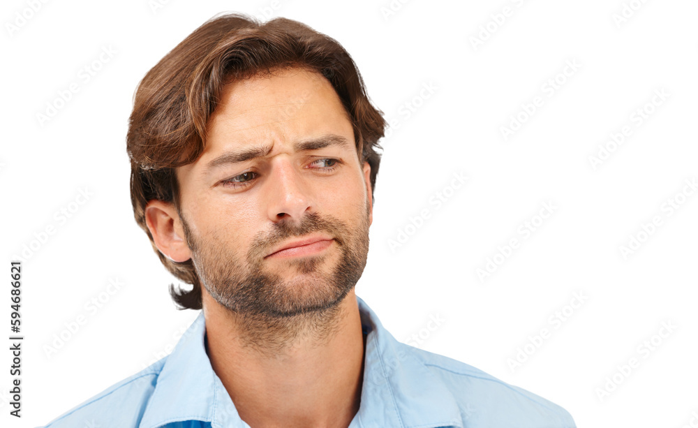 Business man, headshot and thinking for brainstorming, confused and focus by png background. Isolated businessman, entrepreneur and think for vision, mindset or idea with strategy for company mission Business man, headshot and thinking for brainstorming, confused and focus by png background. Isolated businessman, entrepreneur and think for vision, mindset or idea with strategy for company mission