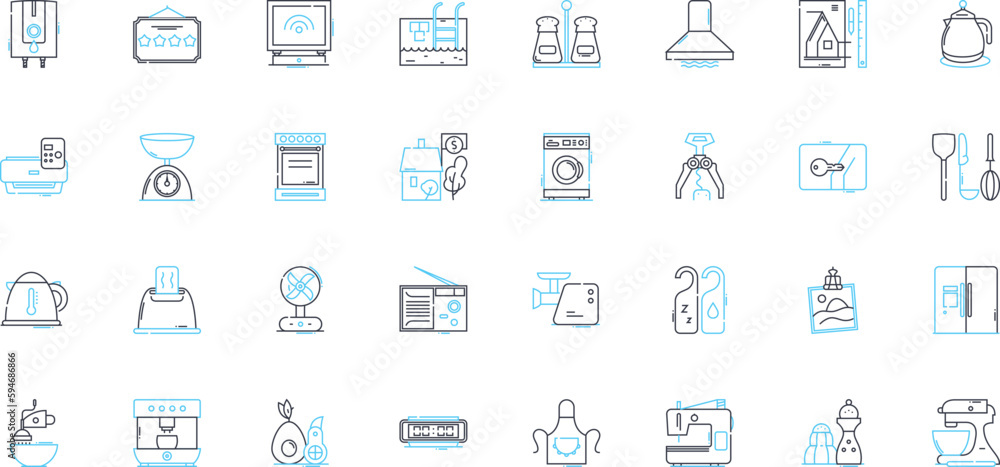 Kitchenette linear icons set. Compact, Cozy, Efficient, Minimal ...