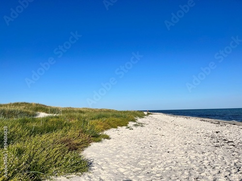 Beautiful, serene landscape shot of the sandy Dueodde beach leading to the sea