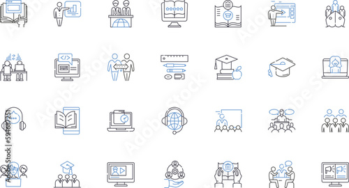 Schooling line icons collection. Education, Learning, Classroom, Teachers, Students, Syllabus, Curriculum vector and linear illustration. Exams,Grades,Homework outline signs set