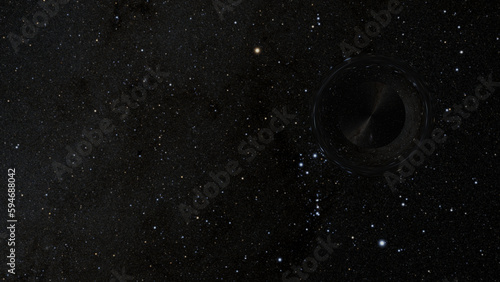 Foto A black hole in space near Orion constellation (3D Rendering)