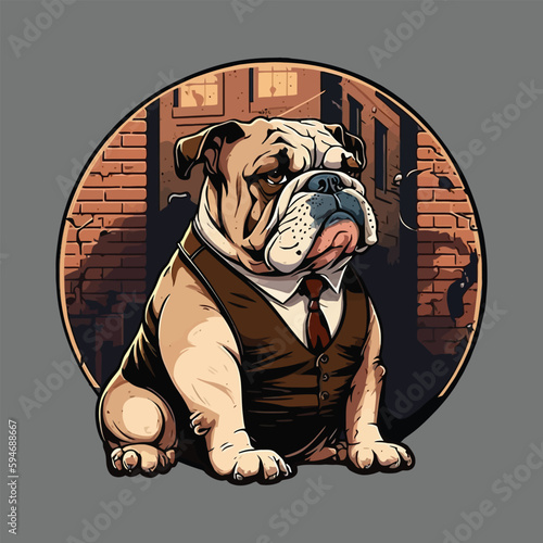Bulldog with boss suit in city background
