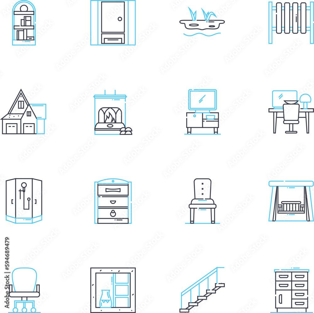 Desks linear icons set. Ergonomic, Modern, Rustic, Industrial, Minimalist, Sleek, Versatile line vector and concept signs. Compact,Sturdy,Standing outline illustrations Desks linear icons set. Ergonomic, Modern, Rustic, Industrial, Minimalist, Sleek, Versatile line vector and concept signs. Compact,Sturdy,Standing outline illustrations