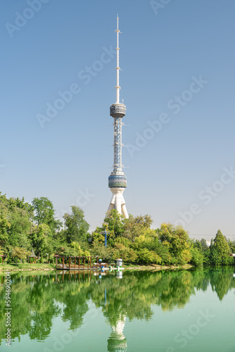 View of Tashkent TV Tower from Japanese Garden, Uzbekistan © efired