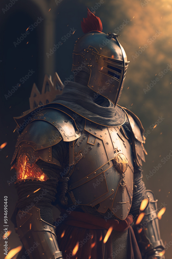Retro Futuristic Armoured Fighter RPG character Illustration, Sci-Fi Concept Character, Medieval knight, Generative AI Retro Futuristic Armoured Fighter RPG character Illustration, Sci-Fi Concept Character, Medieval knight, Generative AI