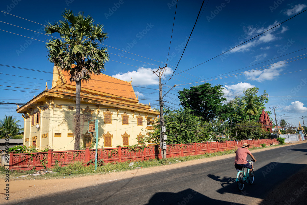 buddhist temple pagoda exterior in Chhlong near Kratie in cambodia