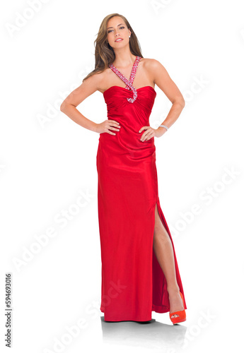 Fashion, prom and portrait of woman on png for glamour, party and evening dress. Fancy, classy and luxury with female model isolated on a transparent background for event, gala and elegant style