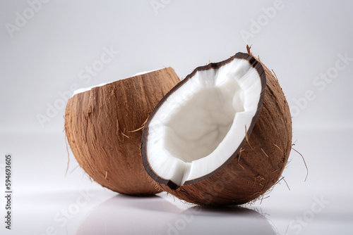 Gros plan sur une noix de coco ouverte sur fond gris » IA générative