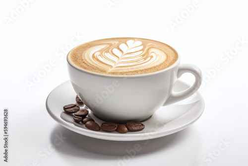 Gros plan sur un cappuccino chaud sur fond blanc » IA générative
