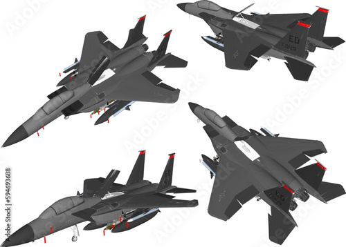 Sketch vector illustration of a fighter jet with missiles