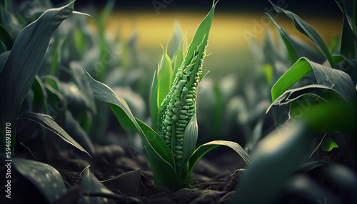 Green corn field with corn cobs close up Ai generated image