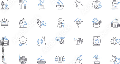 Paper mill line icons collection. Pulp, Fiber, Cellulose, Recycled, Bleach, Wood, Energy vector and linear illustration. Production,Efficiency,Quality outline signs set