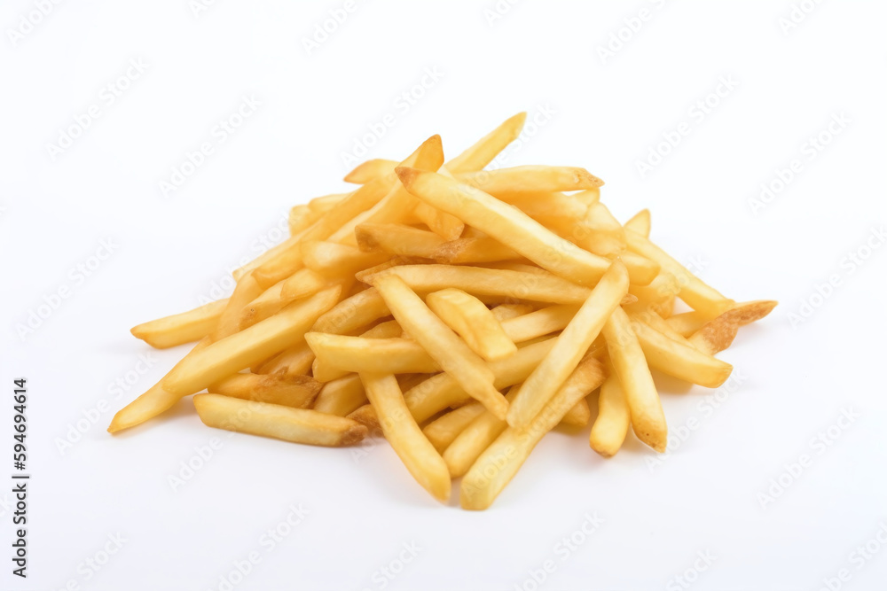 Gros plan sur des frites chaudes et fraiches sur fond blanc » IA générative Gros plan sur des frites chaudes et fraiches sur fond blanc » IA générative