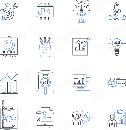 Market research line icons collection. Survey, Insights, Data, Analytics, Strategy, Observation, Demographics vector and linear illustration. Behavior,Trends,Questionnaire outline signs set