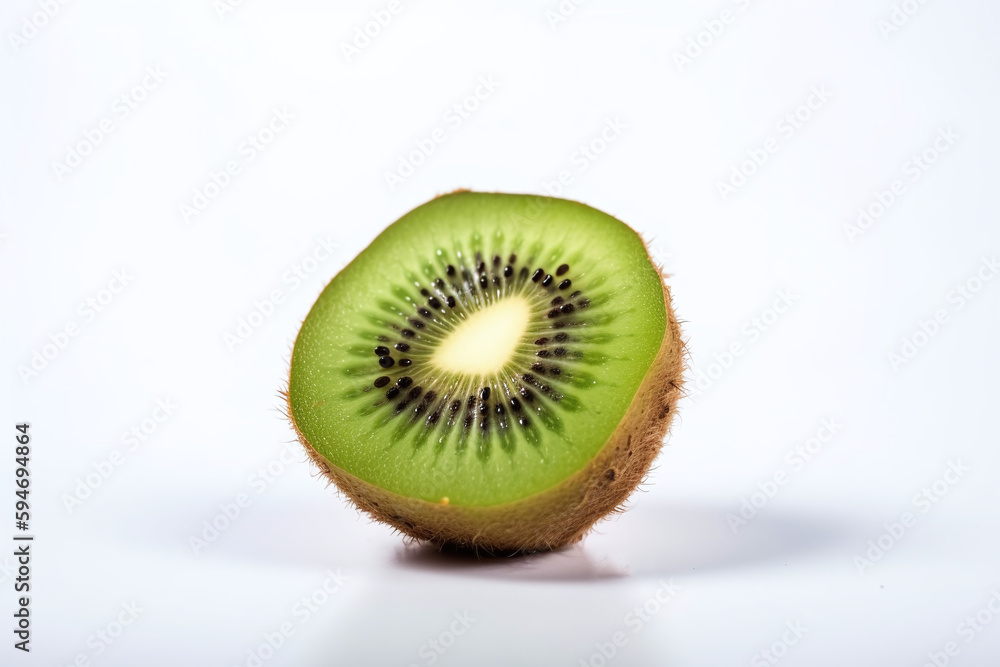 Gros plan sur une tranche de kiwi fraiche et juteuse sur fond blanc » IA générative Gros plan sur une tranche de kiwi fraiche et juteuse sur fond blanc » IA générative