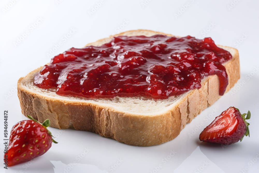 Gros plan sur une tranche de brioche avec de la confiture de fraise sur fond gris » IA générative Gros plan sur une tranche de brioche avec de la confiture de fraise sur fond gris » IA générative