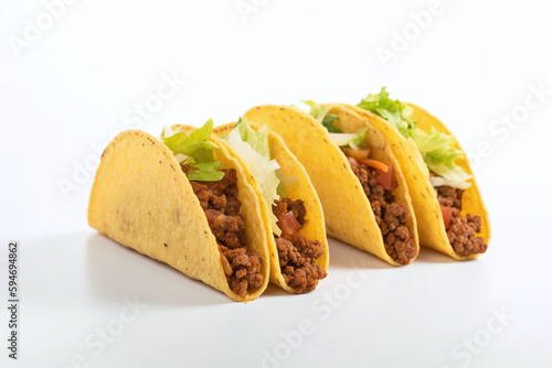 Quatre tacos frais et croustillants sur fond blanc » IA générative photo