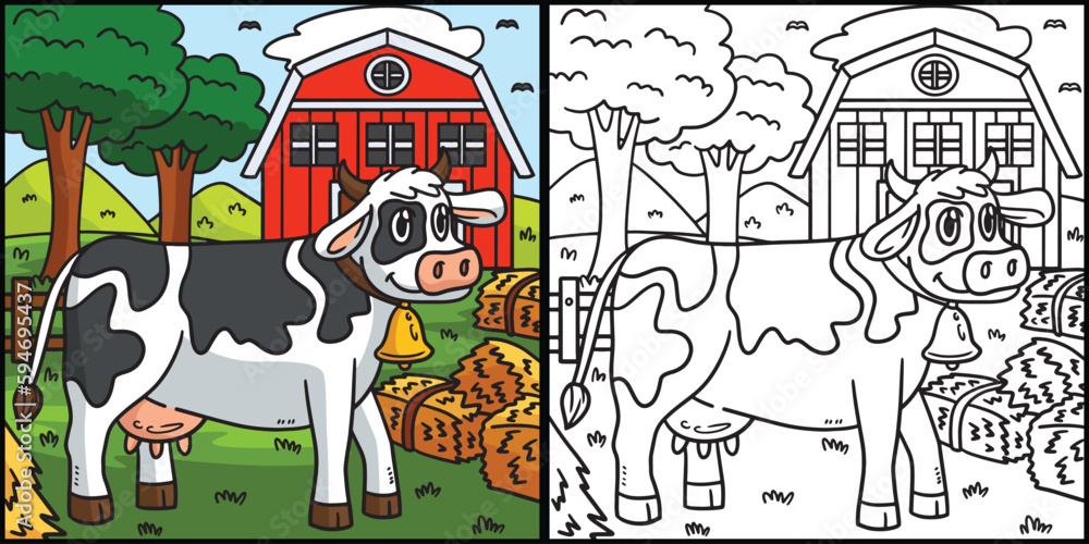 Cow Coloring Page Colored Illustration