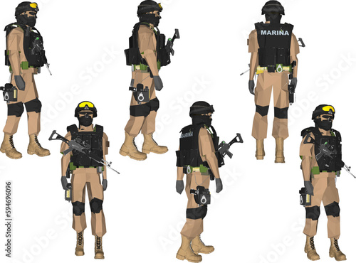 Sketch vector illustration of soldier in uniform and gun