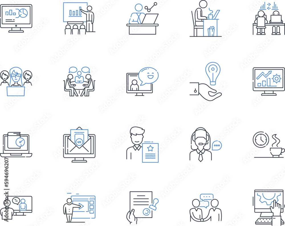 Synergistic action line icons collection. Collaboration, Partnership, Alignment, Coordination, Cooperation, Symbiosis, Integration vector and linear illustration. Harmony,Teamwork,Interdependence