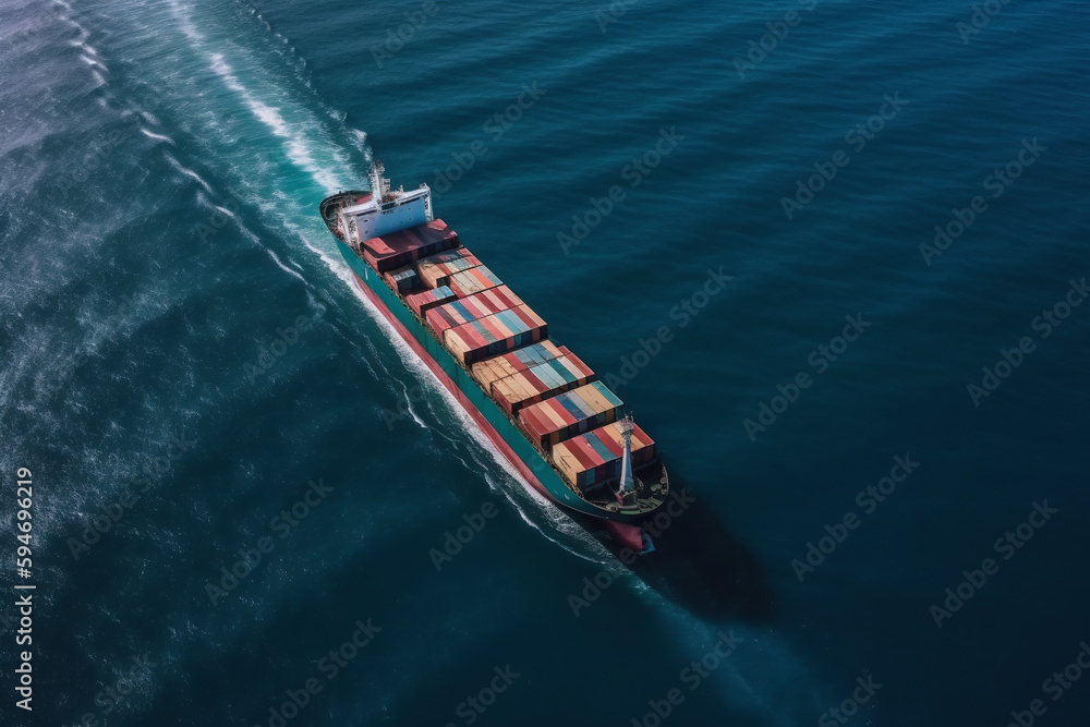 Aerial view of Container ship. Generative AI
