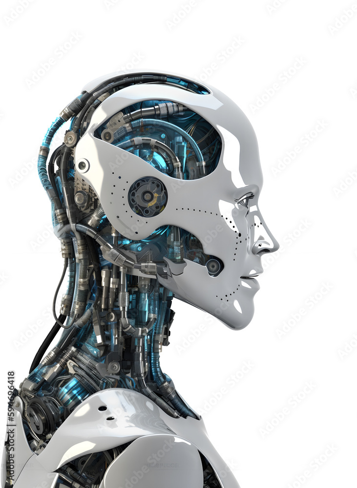 robot futuristic cyber. Side view of the head isolated on white background. Generative AI robot futuristic cyber. Side view of the head isolated on white background. Generative AI
