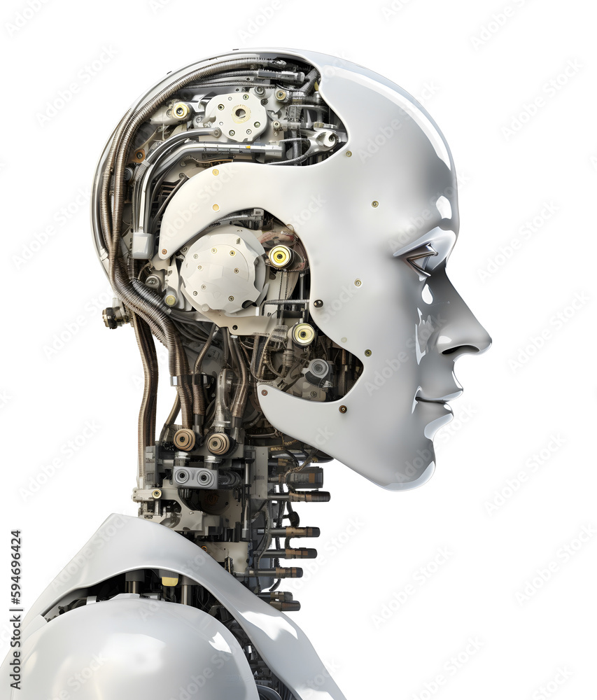robot futuristic cyber. Side view of the head isolated on white background. Generative AI