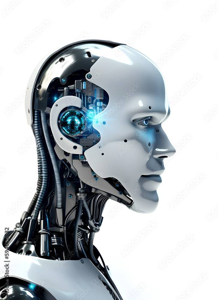 robot futuristic cyber. Side view of the head isolated on white background. Generative AI robot futuristic cyber. Side view of the head isolated on white background. Generative AI
