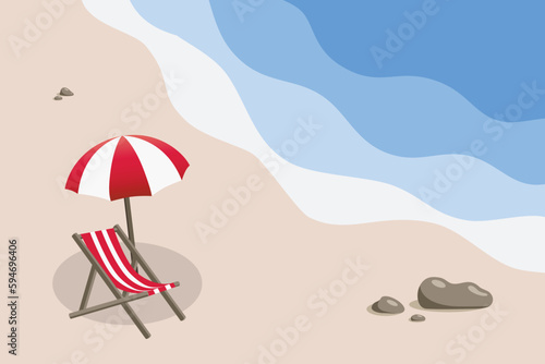 Seascape. Summer vacation. Beach chair and umbrella on the beach. Vacation and travel concept.