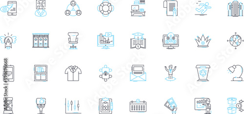 Investment approach linear icons set. Diversification, Risk management, Growth, Value, Long-term, Strategy, Allocation line vector and concept signs. Asset,Collateral,Portfolio outline illustrations