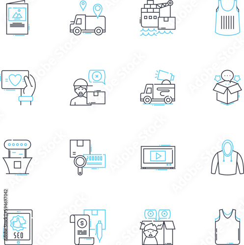 Inventory Control linear icons set. Stock, Logistics, Supplies, Tracking, Counting, Management, Storage line vector and concept signs. Distribution,Reorder,Purchase outline illustrations