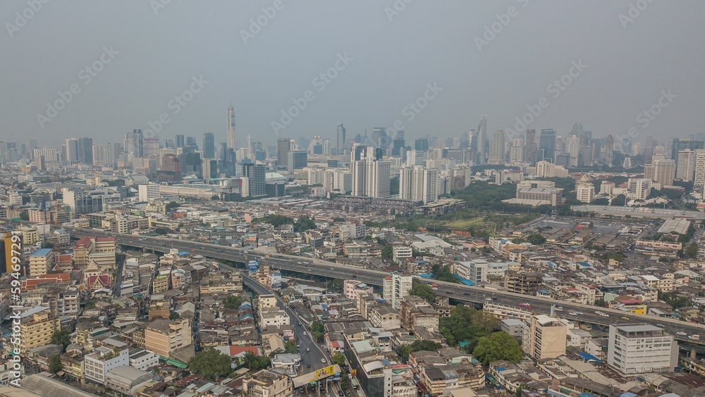 Drone aerial photograph of Bangkok, capital city of Thailand