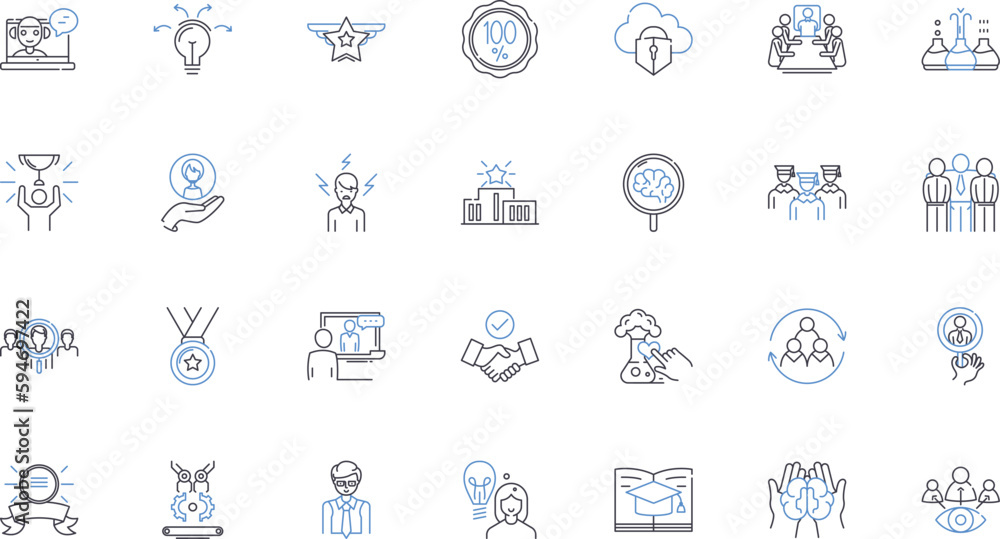 Pedagogy realm line icons collection. Learning, Teaching, Curriculum, Instruction, Assessment, Classroom, Knowledge vector and linear illustration. Skills,Strategies,Methodology outline signs set
