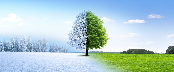 Wechsel der Jahreszeit von Winter zu Sommer