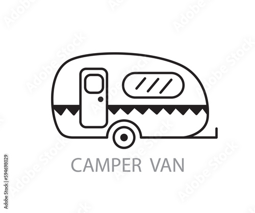 Camper Van and trailer, travel caravan icon doodle