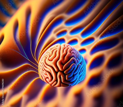 Human brain on colorful background. 3D illustration. 3D CG.