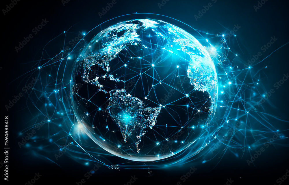 Obraz premium Global network concept. World map point. Global network planet Earth. 3D rendering.