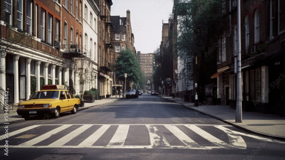 Retro image of a 1960s London crosswalk.