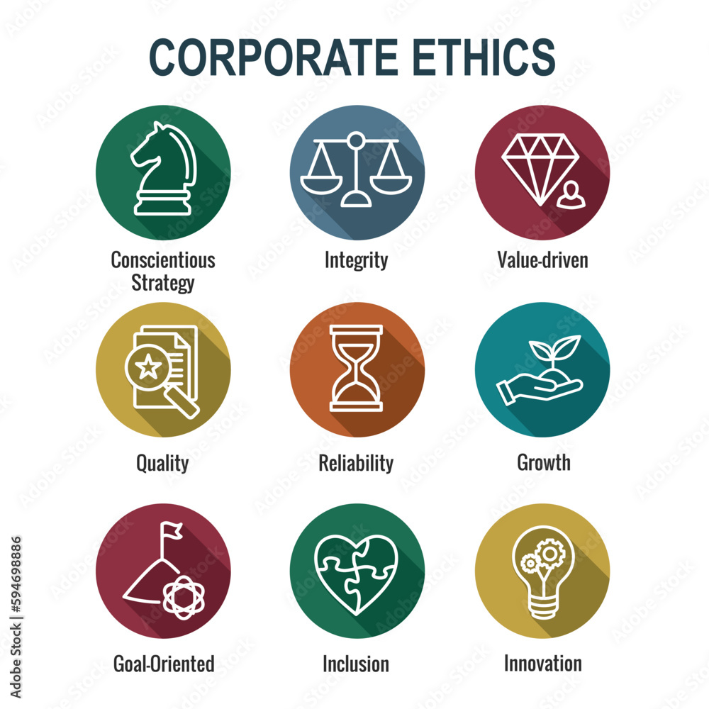 Business and Corporate Ethics Showing Company Values Icon Set