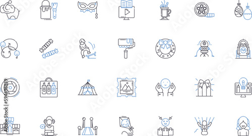 Leisure line icons collection. Relaxation, Recreation, Fun, Enjoyment, Play, Adventure, Hobbies vector and linear illustration. Entertainment,Amusement,Gaming outline signs set