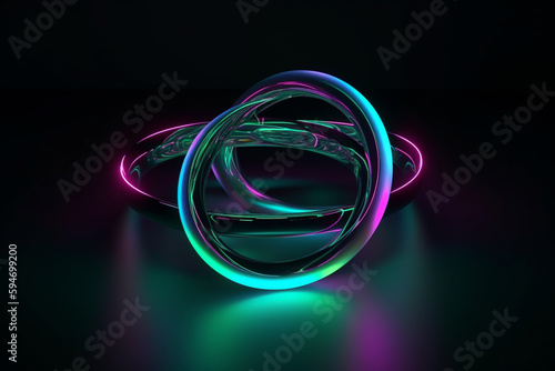 Holographic gradient curvy wavy 3d abstract round element with neon glow, graphic resource.
