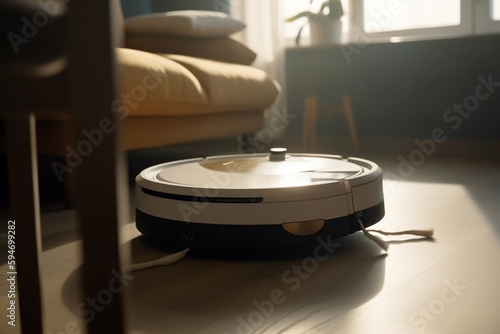 Vacuum cleaner wireless and autonomous, concept of future technology and home cleaning