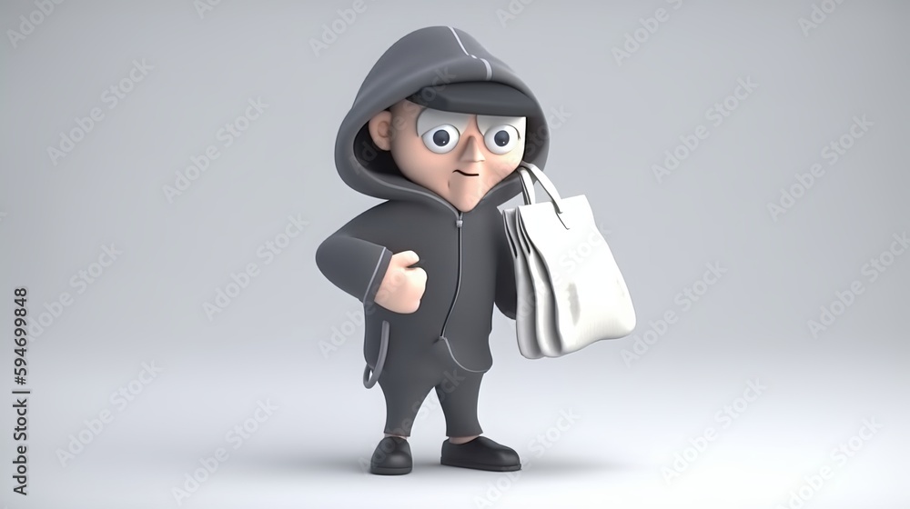 Caught in the Act: Suspicious Thief Holding a Bag of Money Caught in the Act: Suspicious Thief Holding a Bag of Money