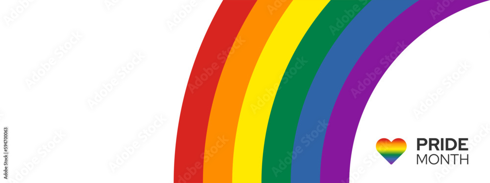 Fototapeta premium Pride month banner background with copy space. Rainbow, Heart shape and text. Vector illustration